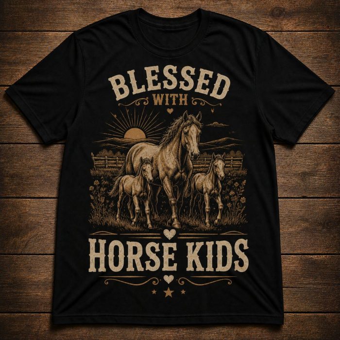 Blessed With Horse Kids T-Shirt – Horse Mom Equestrian Unisex Tee