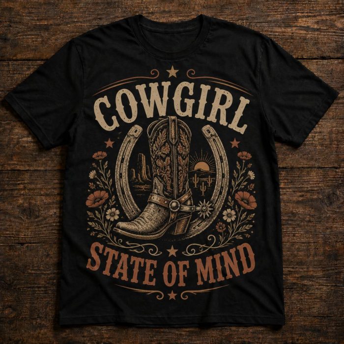 Cowgirl State Of Mind T-Shirt – Vintage Western Cowgirl Unisex Tee