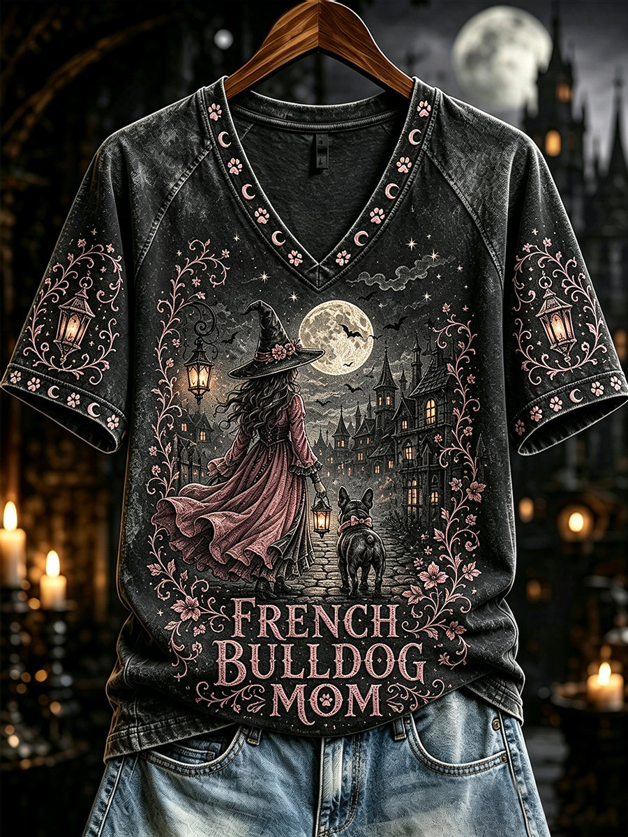 Halloween Merch Halloween French Bulldog Mom V-Neck Shirt Gifts For Frenchie Lovers - GWH
