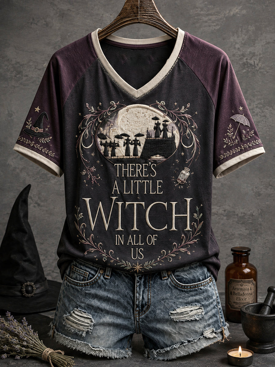 Halloween Merch Halloween There's A Little Witch In All Of Us V-Neck Shirt Gifts For Wife - GWH