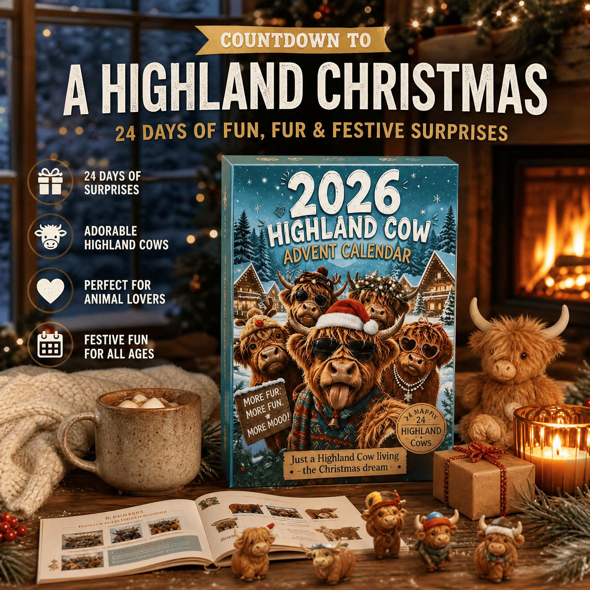 2026 Highland Cow Advent Calendar Christmas Countdown Xmas Presents For Cow Lovers - GWH