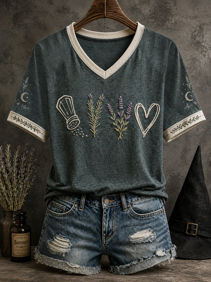 Aesthetic Witchcraft Botanical V-Neck Shirt Halloween Themed Apparel Gifts For A Horror Lover - Gwh