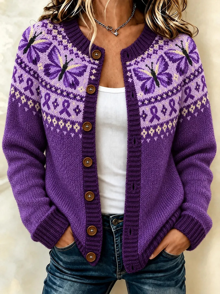 Alzheimer's Awareness Cardigan Purple Alzheimer's Warrior Apparel Gift For Women - GWH