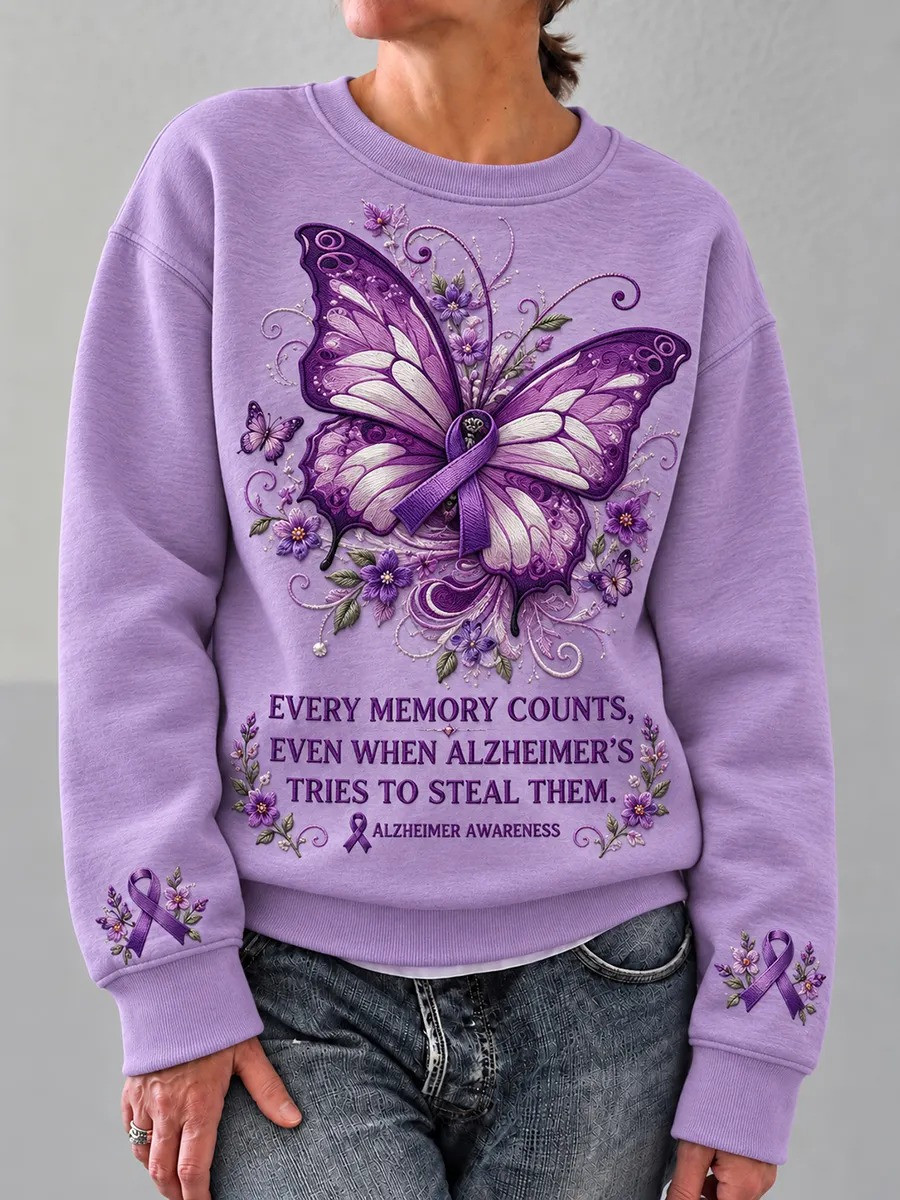 Alzheimer's Awareness Merch Sweatshirt Butterfly Art Apparel Gift For Women - GWH