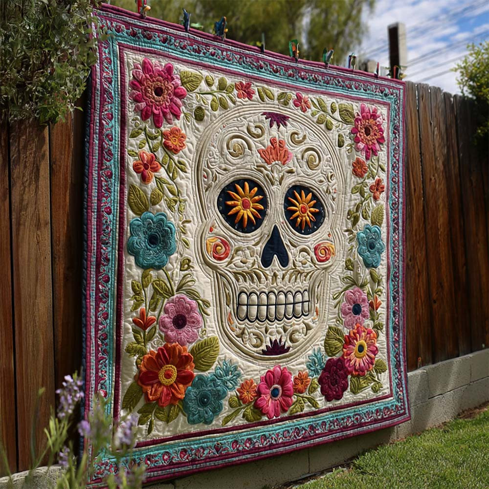Amor Eterno Quilted Blanket Floral Day Of The Dead Bedroom Decor Gift - GWH