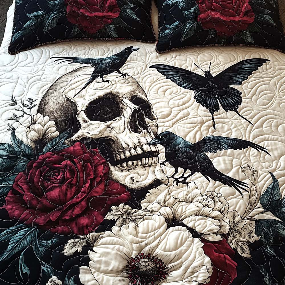 Artistic Skull Quilted Bedding Set Day Of The Dead Home Decoration Halloween Gifts - GWH