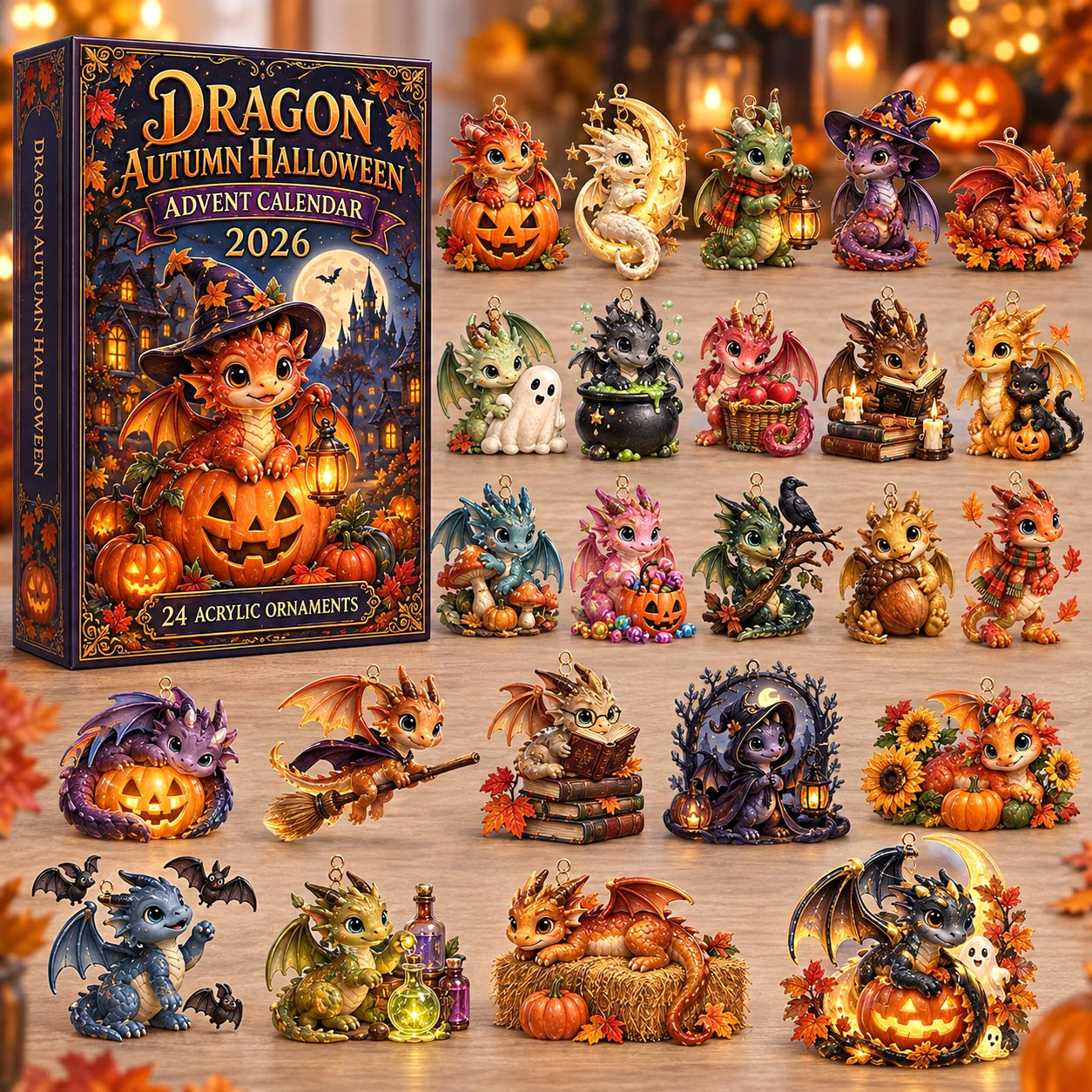 Autumn Halloween Dragon Advent Calendar 2026 24 Ornaments Christmas Gift For Men - GWH