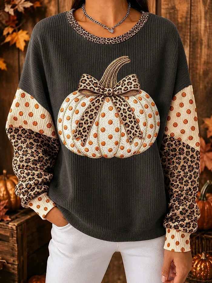 Autumn Merch Polka Dot Pumpkin Sweatshirt Fall Apparel Gifts For Mom - GWH