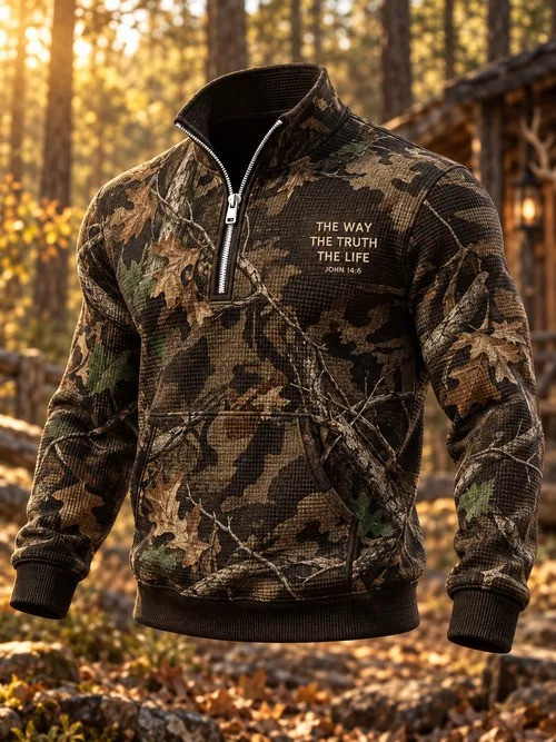 Autumn Winter Jungle Faith Camo Half Zip Sweatshirt Gift For Men - Gwh