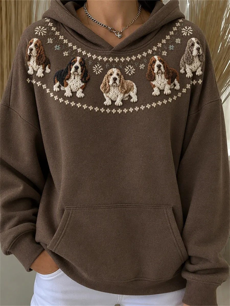 Basset Hound Vintage Yoke Isle Hoodie Festive Clothing Gifts For Basset Hound Lovers - GWH