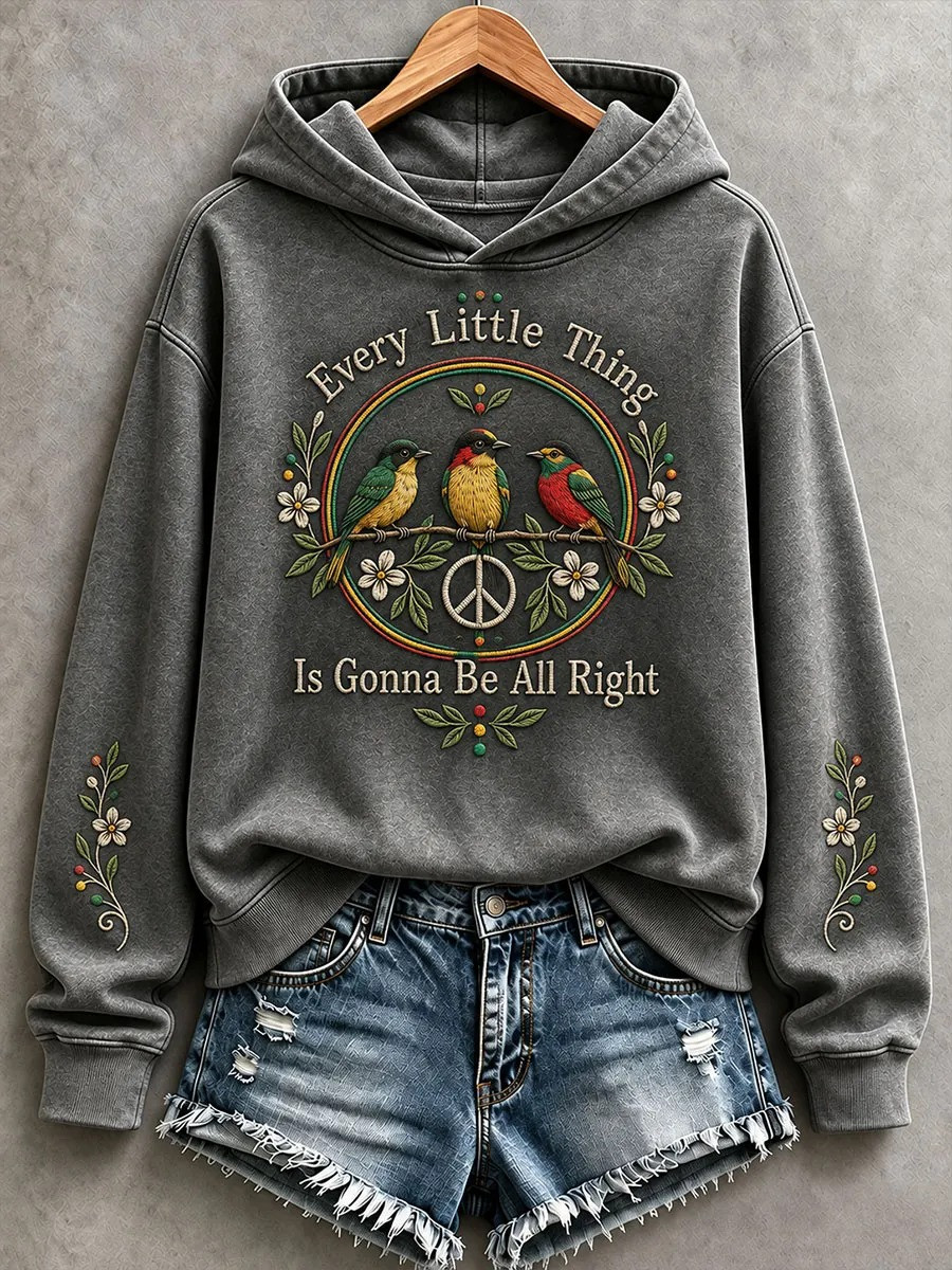 Bob Marley Merch Every Little Thing Three Little Birds Lyrics Hoodie Gifts For BFFs - Gwh