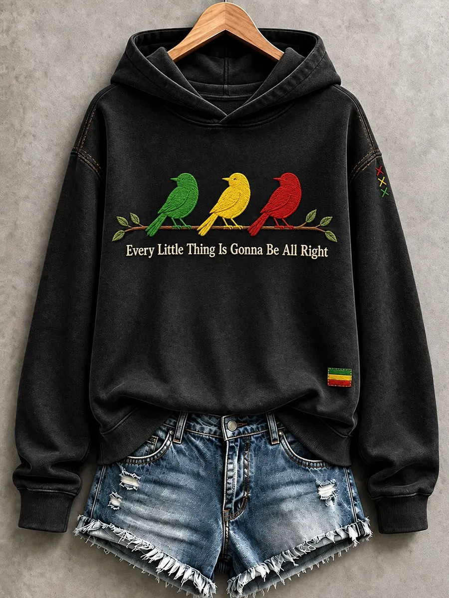 Bob Marley Merch Every Little Thing Three Little Birds Lyrics Hoodie Gifts For Girlfriend - Gwh