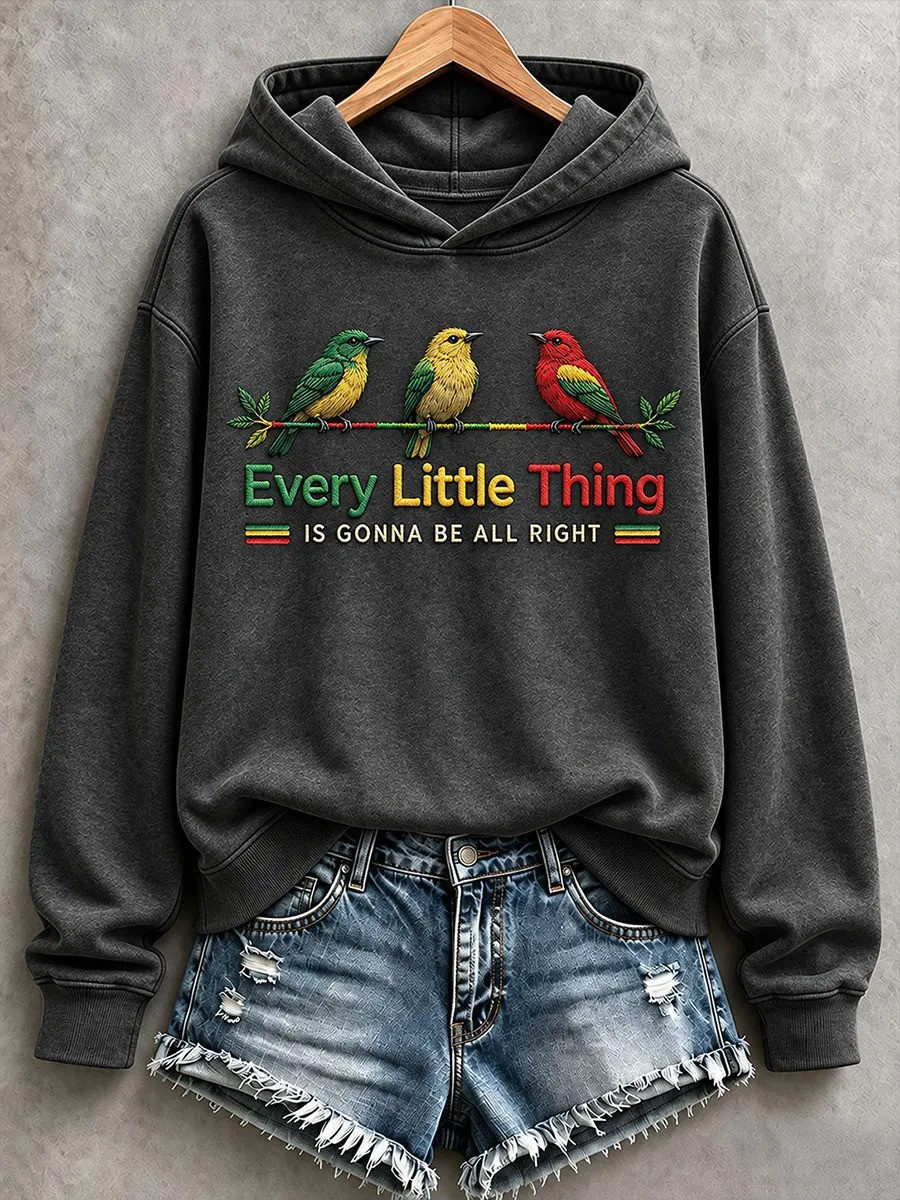 Bob Marley Merch Every Little Thing Three Little Birds Lyrics Hoodie Presents For Wife - Gwh