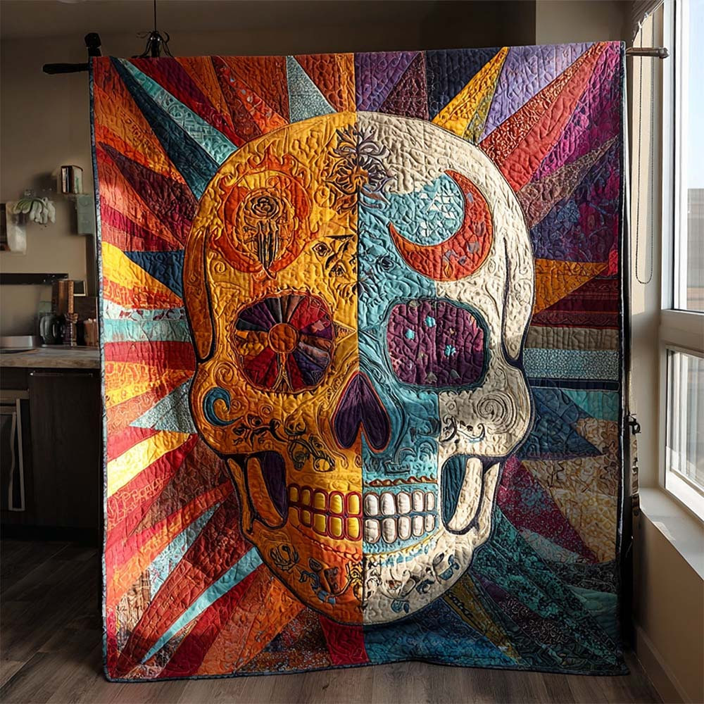 Bone Ritual Quilted Blanket Floral Day Of The Dead Home Decor - GWH