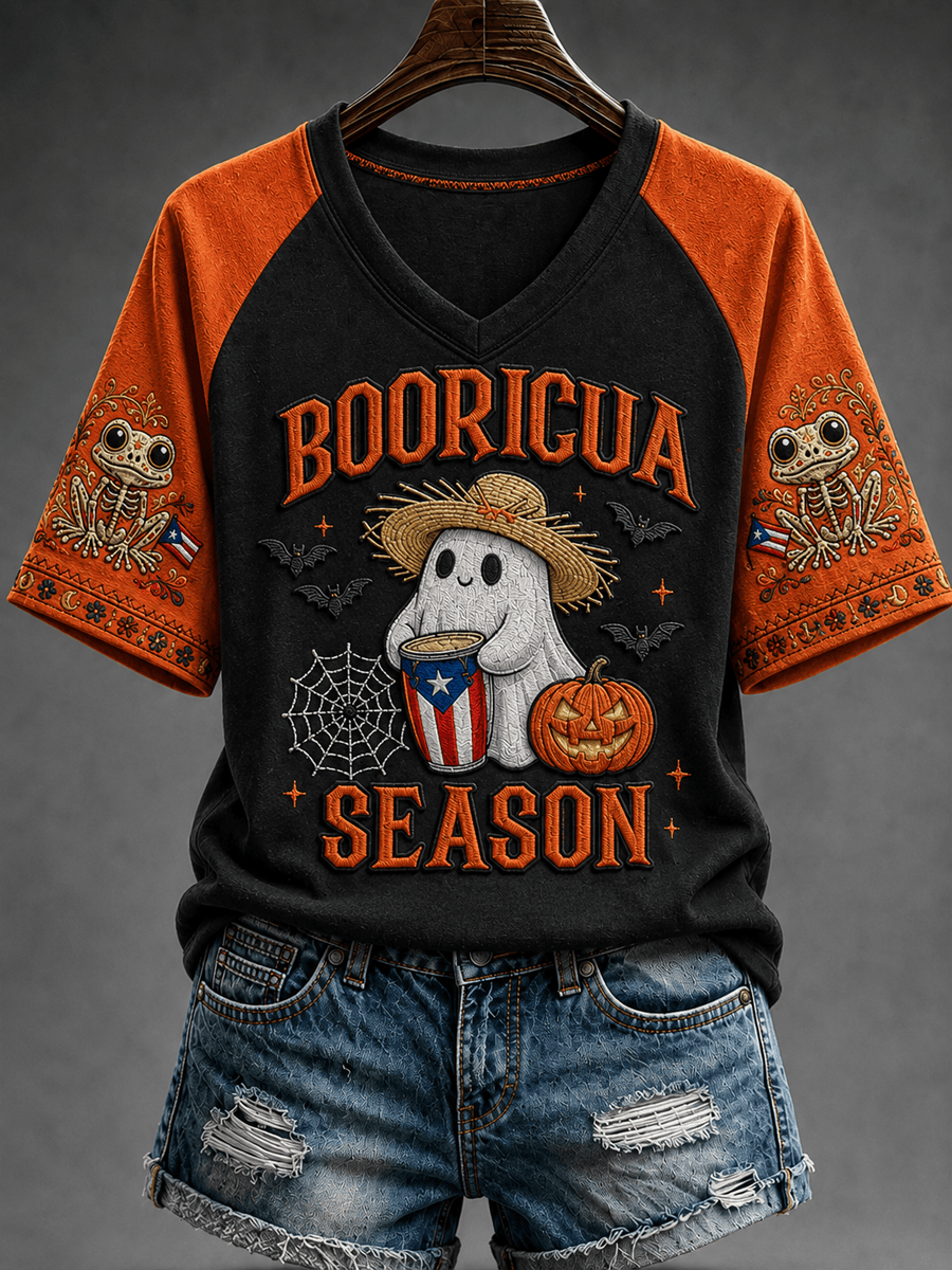 Booricua Season V-Neck Shirt Mysterious Fall Halloween Clothing Gift For Sister - Gwh