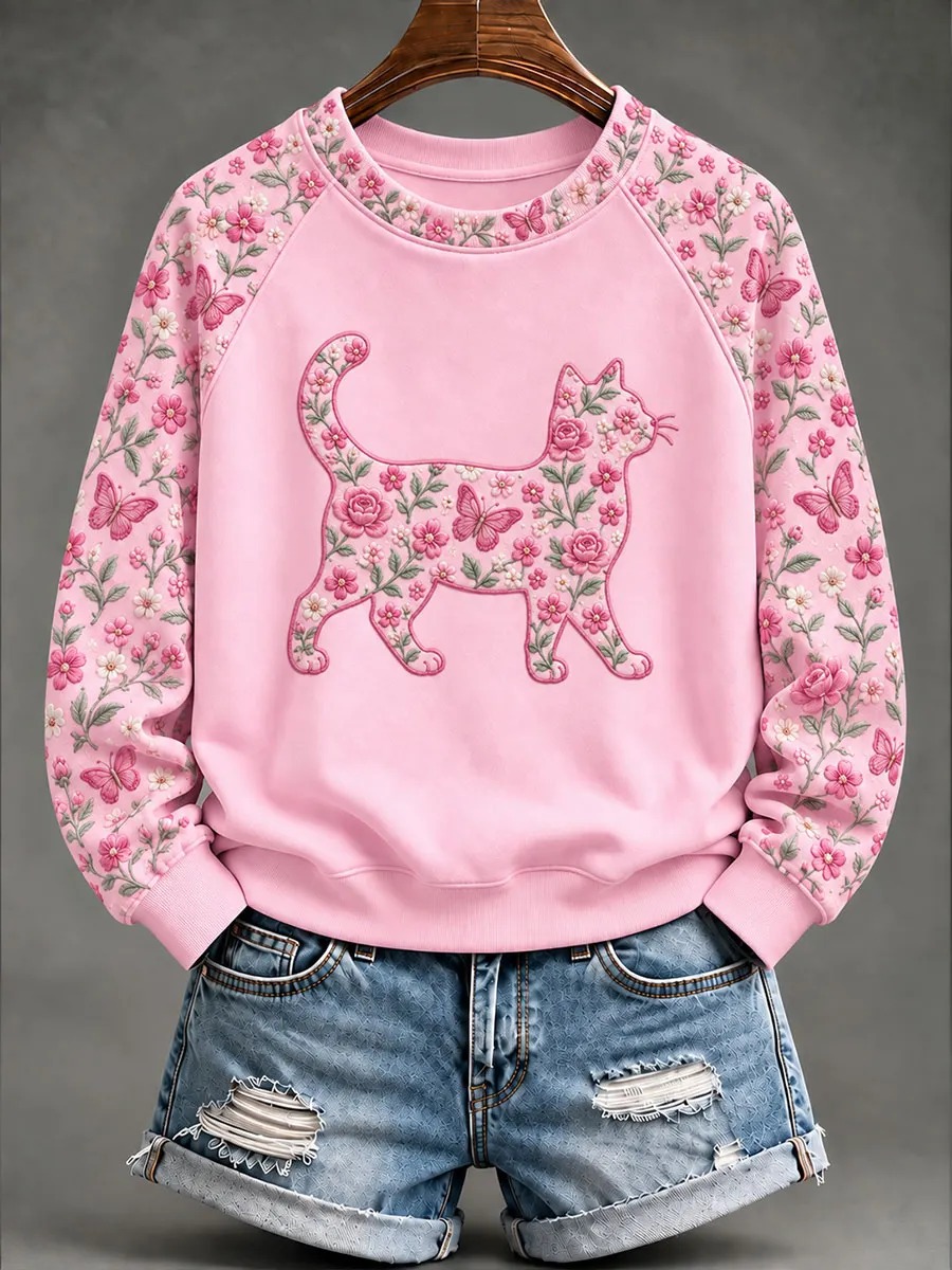 Breast Cancer Merch Cat Floral Sweatshirt Breast Cancer Warrior Apparel Gifts For Women - GWH