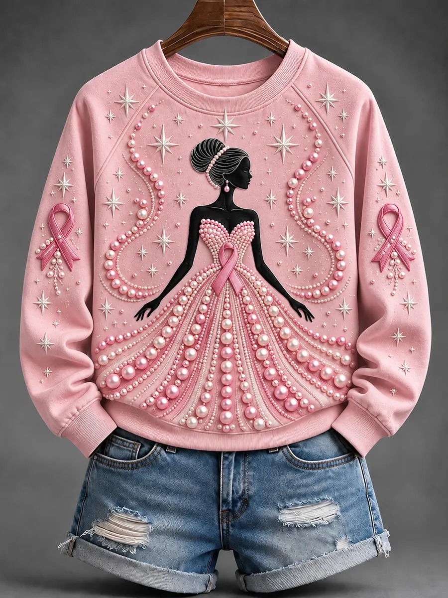 Breast Cancer Merch Dress Princess Crewneck Sweatshirt Breast Cancer Clothing Gifts For Women - GWH
