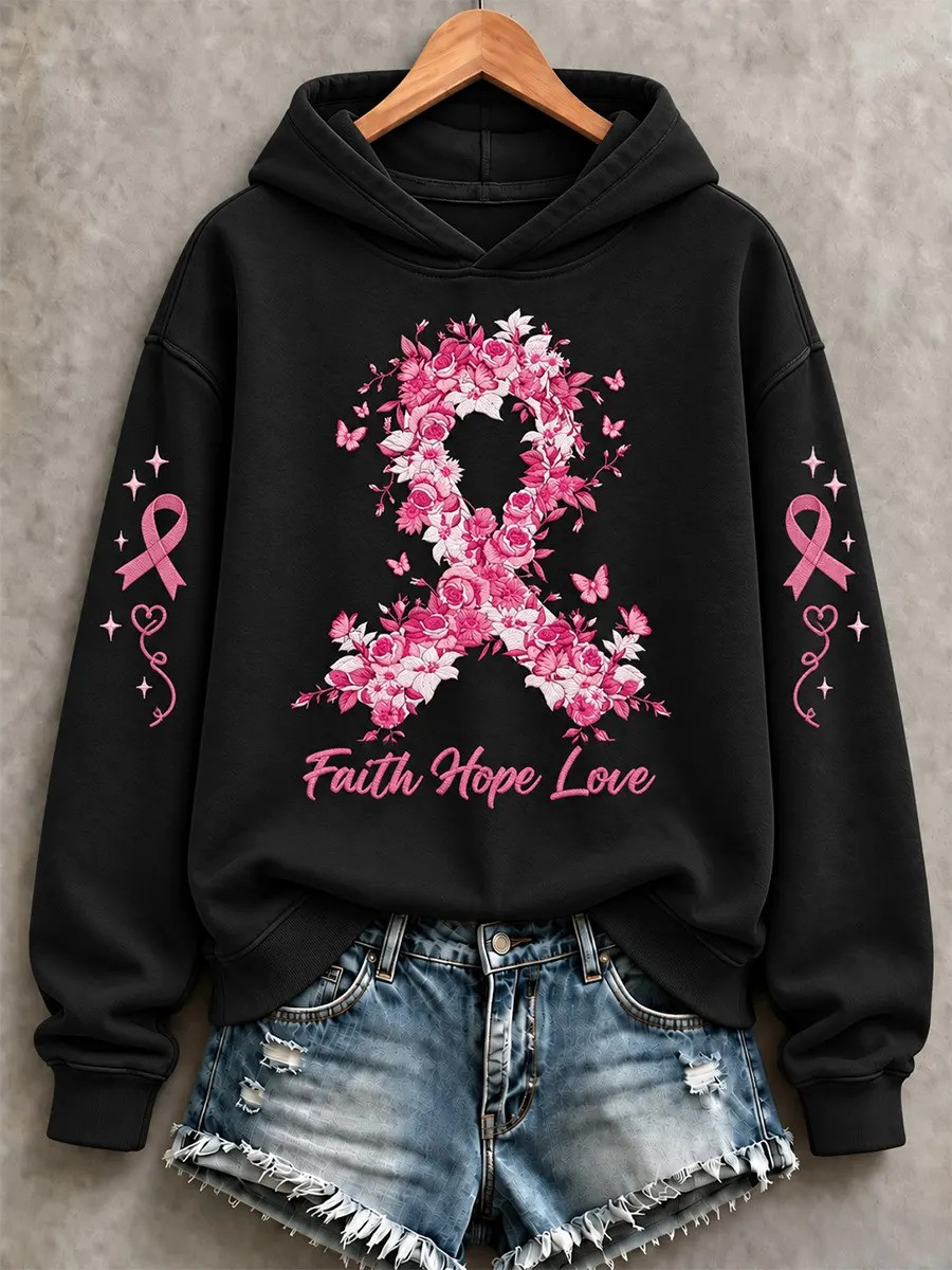 Breast Cancer Merch Faith Hope Love Hoodie Breast Cancer Support Clothes Gifts For Women - GWH