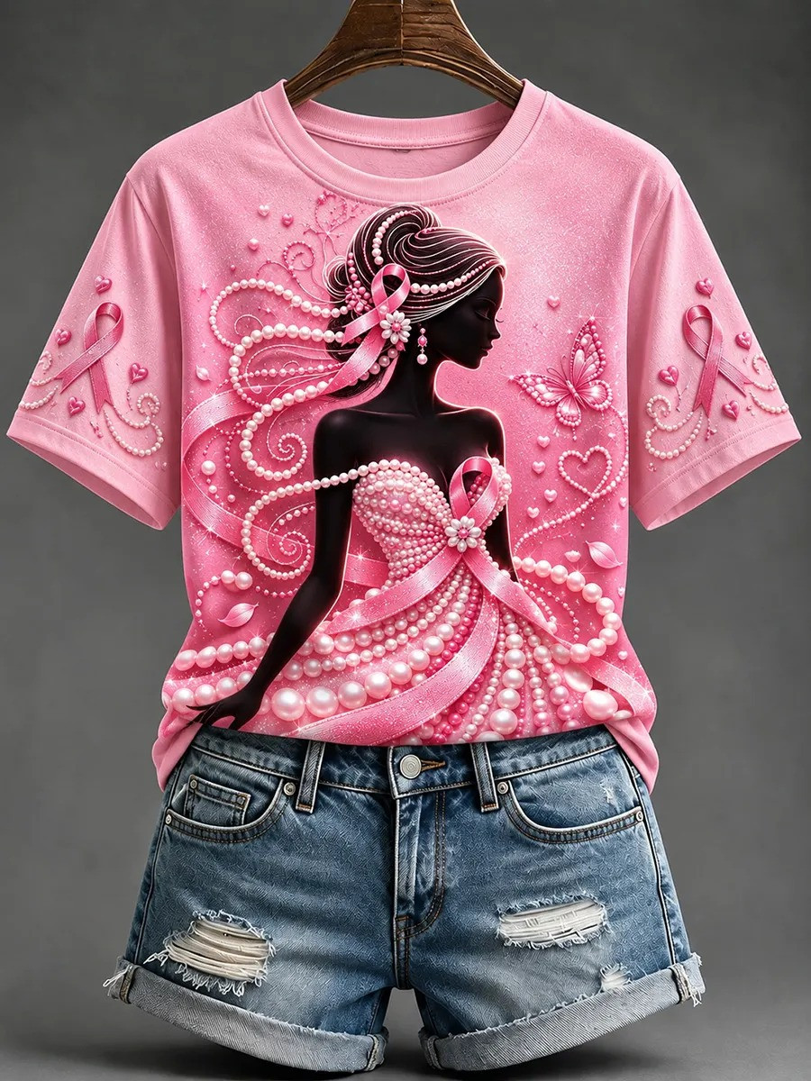 Breast Cancer Merch Pink Princess T-Shirt Awareness Gifts For Women - GWH