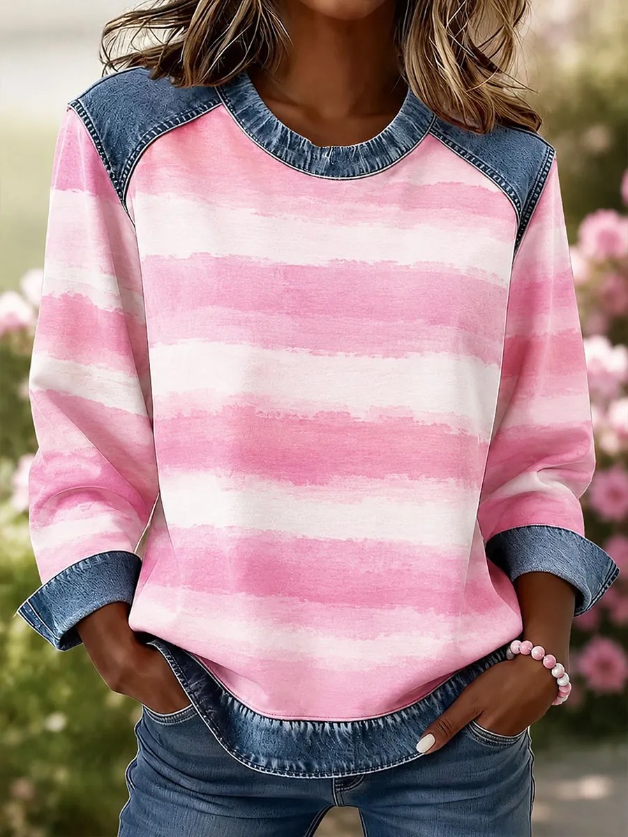 Breast Cancer Merch Pink Striped Sweatshirt Breast Cancer Support Apparel Gift For Wife - GWH