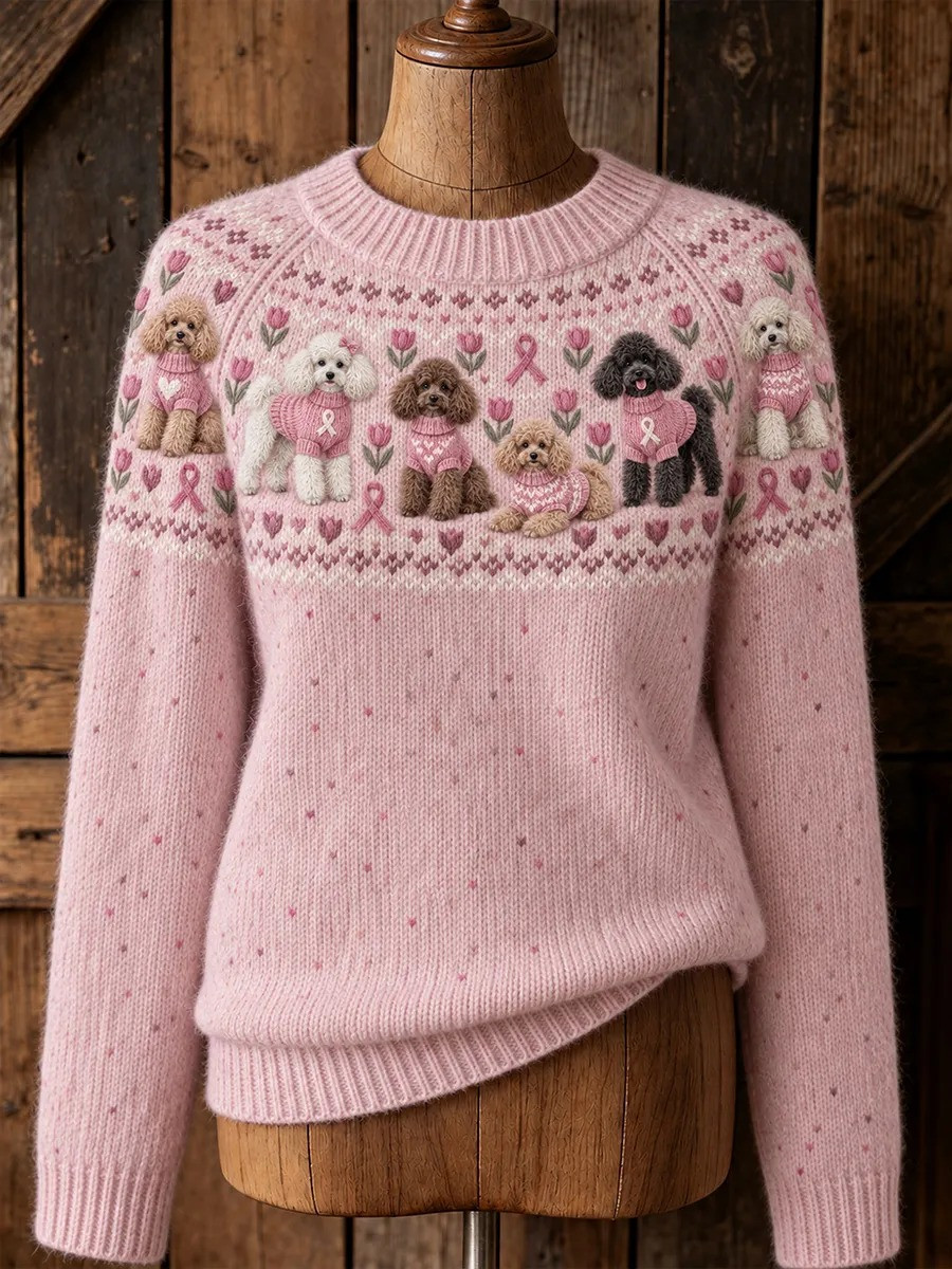 Breast Cancer Merch Sweater Dog Pattern Breast Cancer Apparel Gift For Dog Lovers - GWH