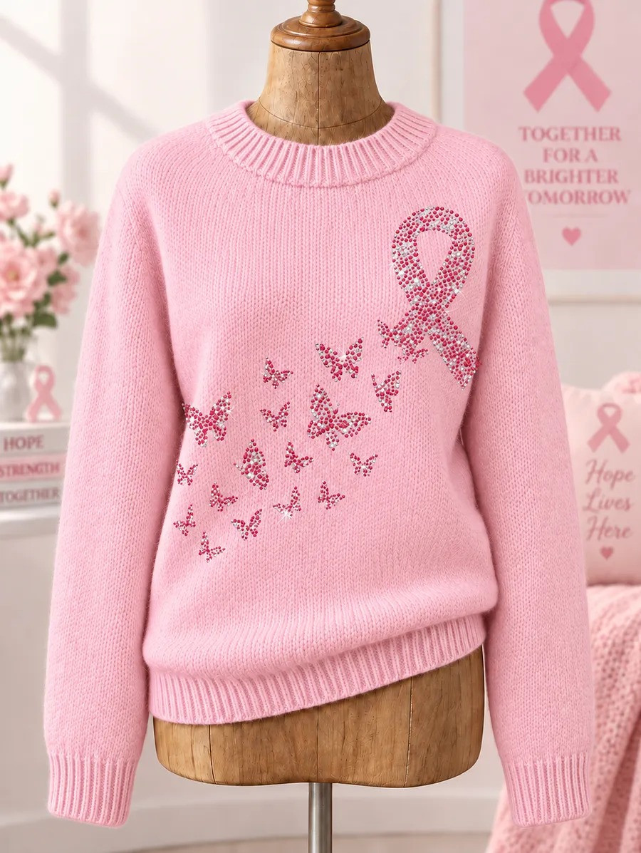 Breast Cancer Merch Sweater Pink Ribbon Awareness Apparel Gifts For Women - GWH