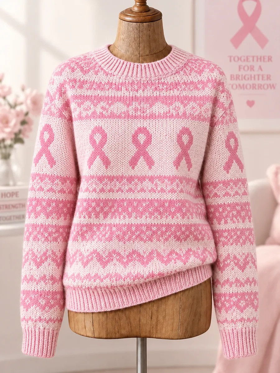 Breast Cancer Merch Sweater Pink Ribbon Support Apparel Gift For Women - GWH