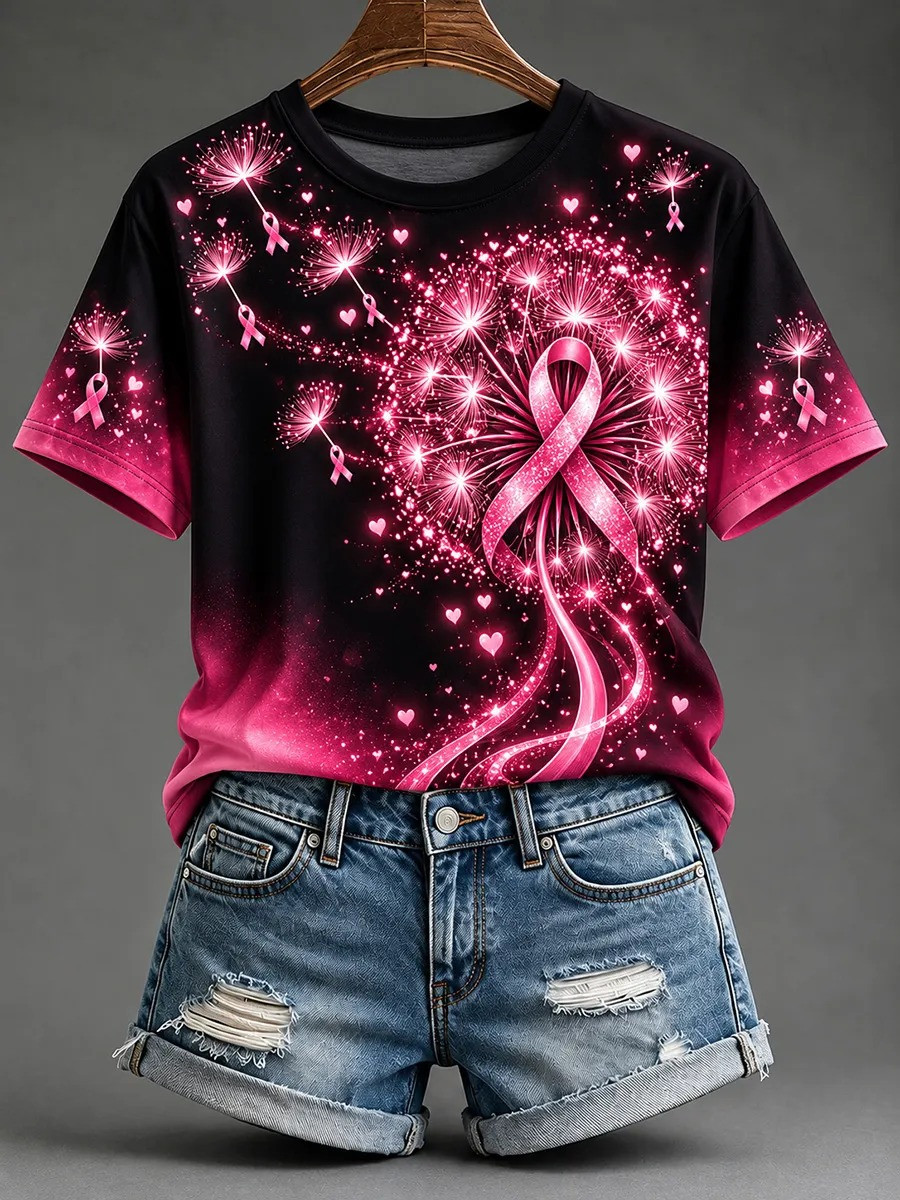 Breast Cancer Merch T-Shirt Pink Ribbon Breast Cancer Apparel Gift For Women - GWH