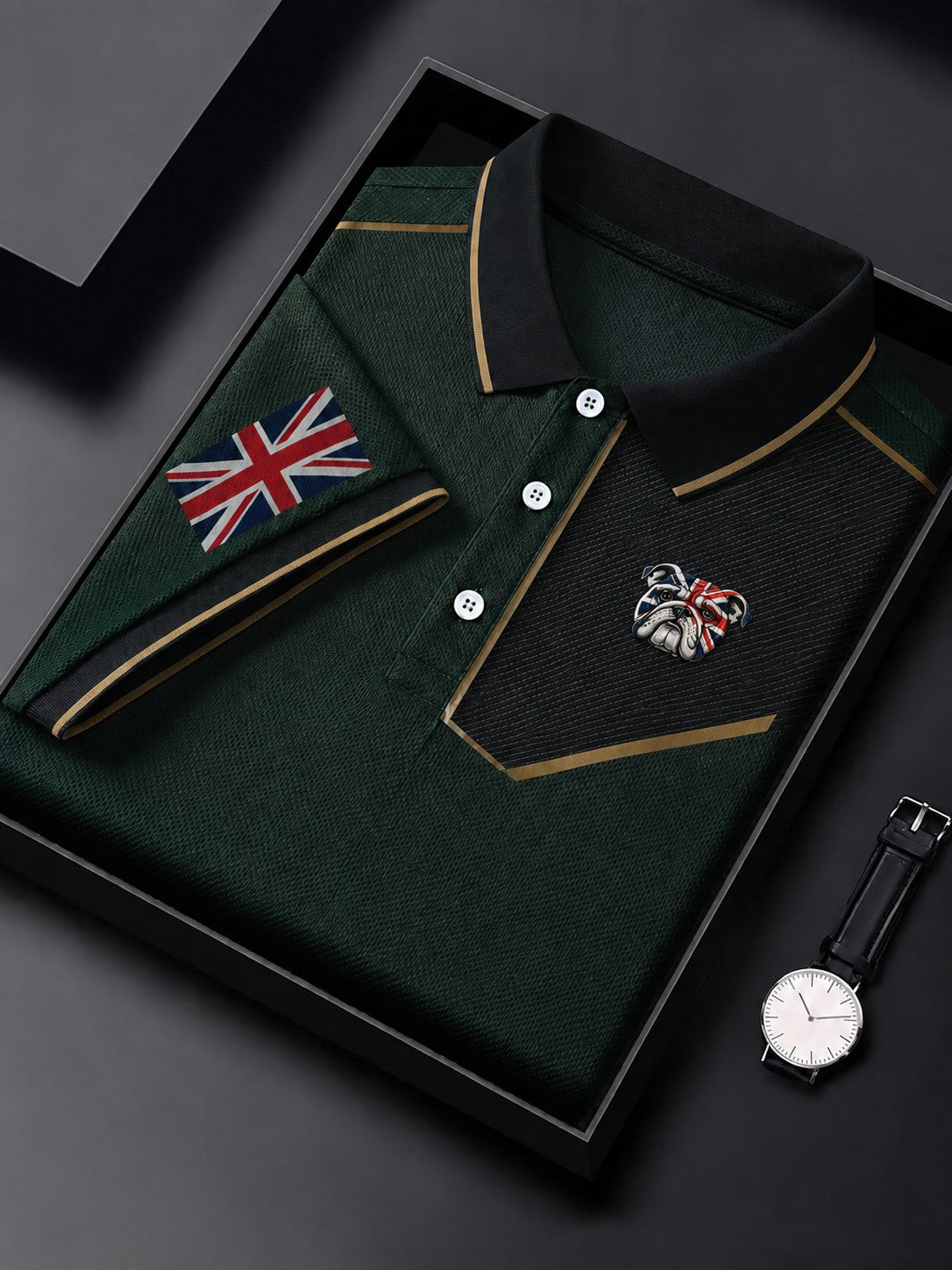 British Bulldog Merch Union Jack Flag Polo Shirt Retro Mens Apparel Dog Dad Gift - GWH