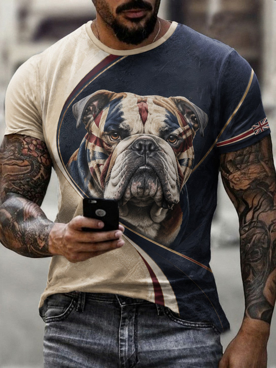 British Bulldog Merch Union Jack Flag T-Shirt 90s Apparel Gift For Dad Dog - GWH