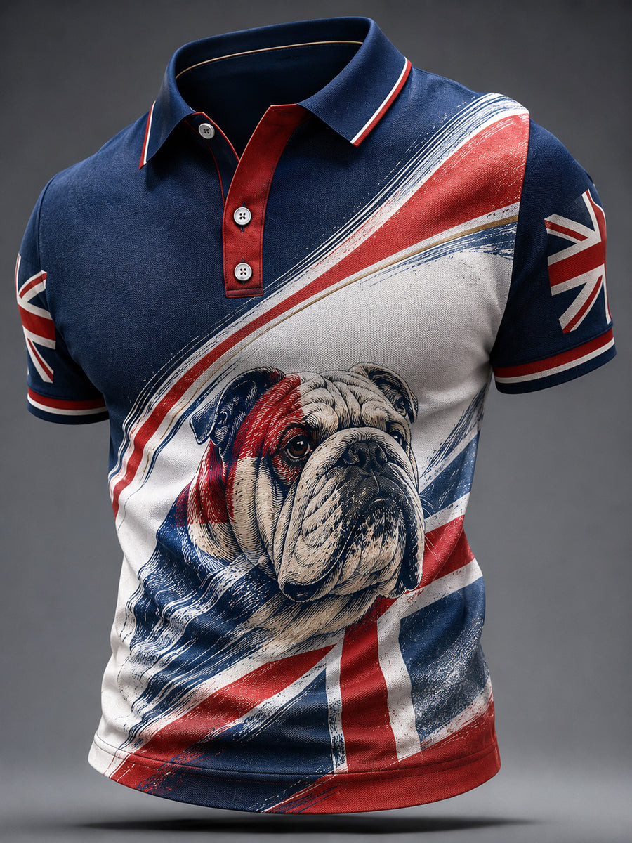 British Bulldog Merch Union Jack Polo Shirt 90s Apparel Gift For Dog Lover - GWH
