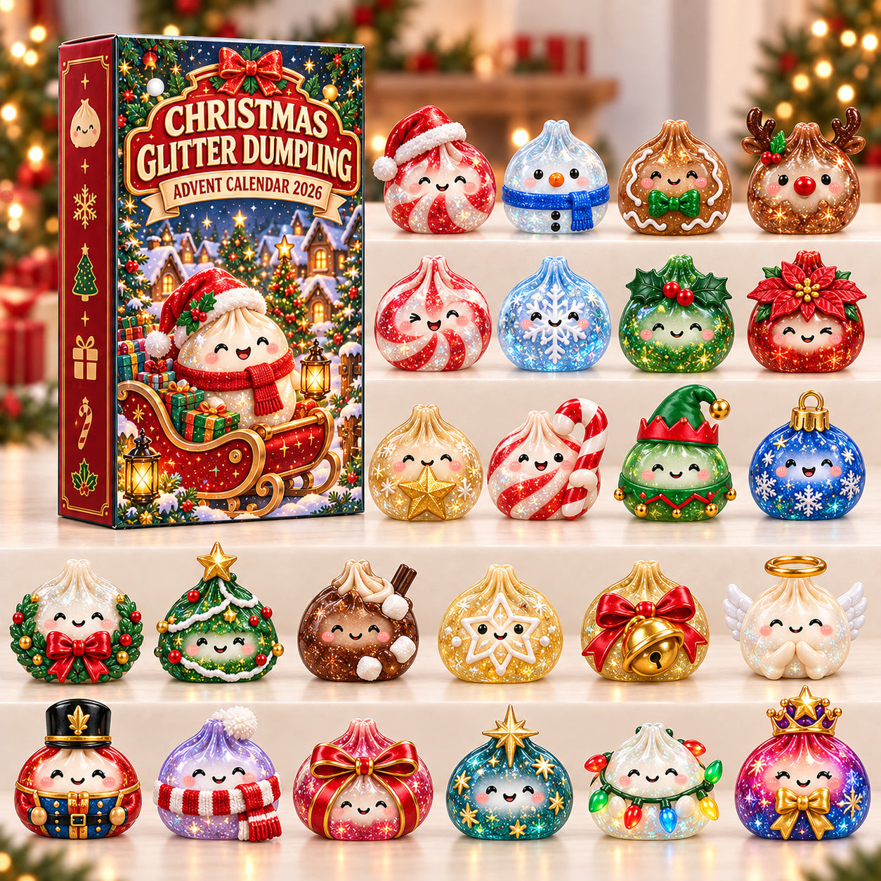 Christmas Glitter Dumpling Advent Calendar 2026 Countdown Christmas Gifts For Girls - GWH
