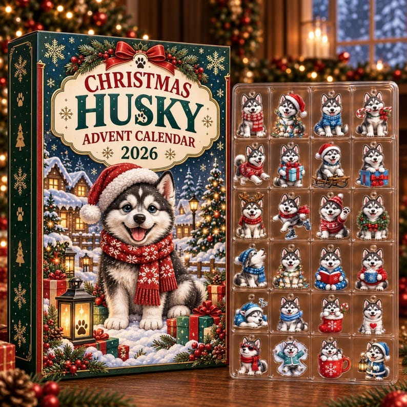 Christmas Husky Advent Calendar 2026 Holiday 24 Days Christmas Countdown Gifts For Dog Lovers - GWH