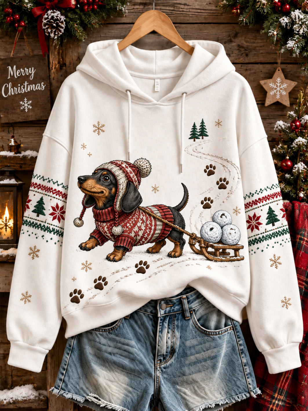 Christmas Merch Dachshund Sled Hoodie Funny Ugly Gift For Dog Lover - GWH