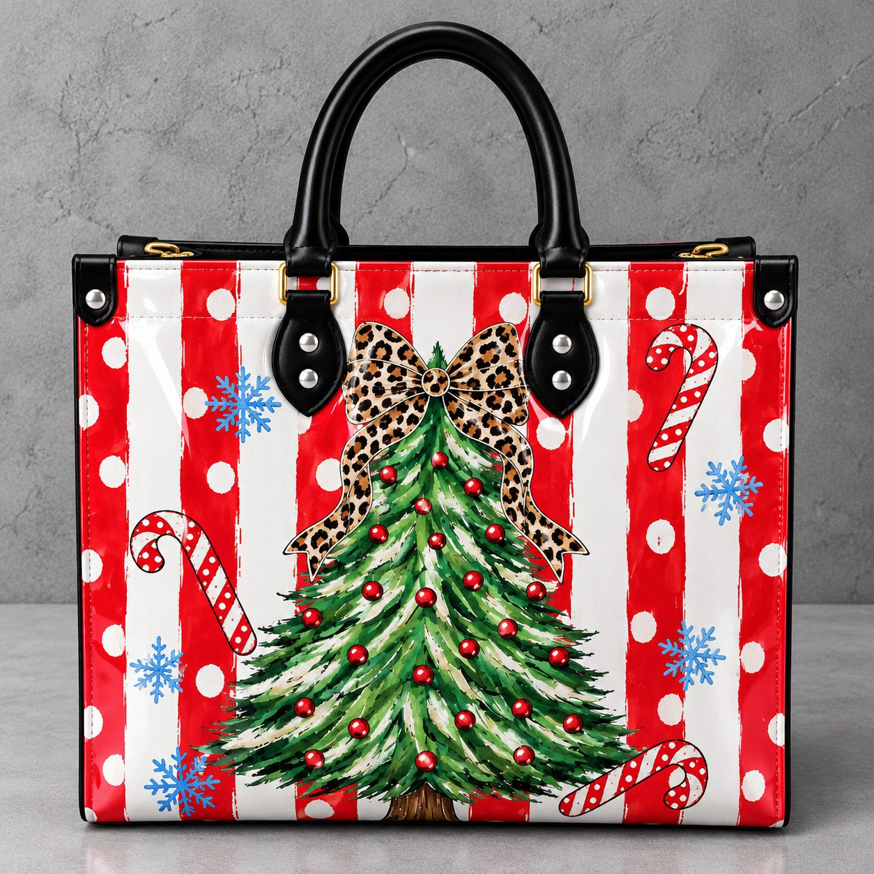 Christmas Merch Leopard Bow Tree Handbag Family Christmas Outfits Gift For Wife - GWH
