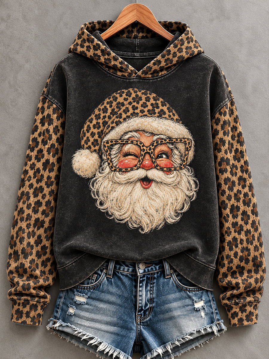 Christmas Merch Leopard Santa Hoodie Funny Party Clothes Gift For Sister - GWH