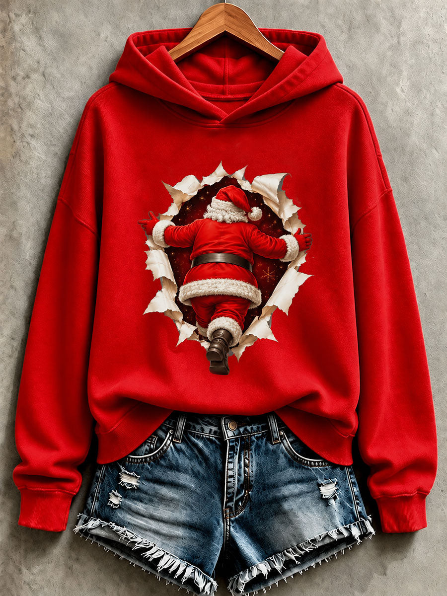 Christmas Merch Santa Bursting Hole Hoodie Funny Ugly Christmas Apparel Gift For Son - GWH