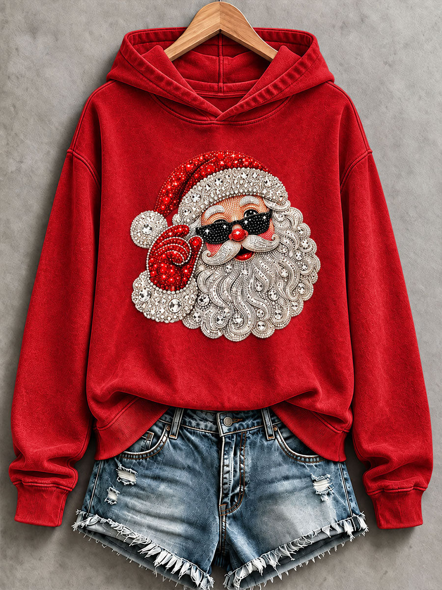 Christmas Merch Sparkly Santa Sunglasses Hoodie Noel Clothes Gift For Sister - GWH