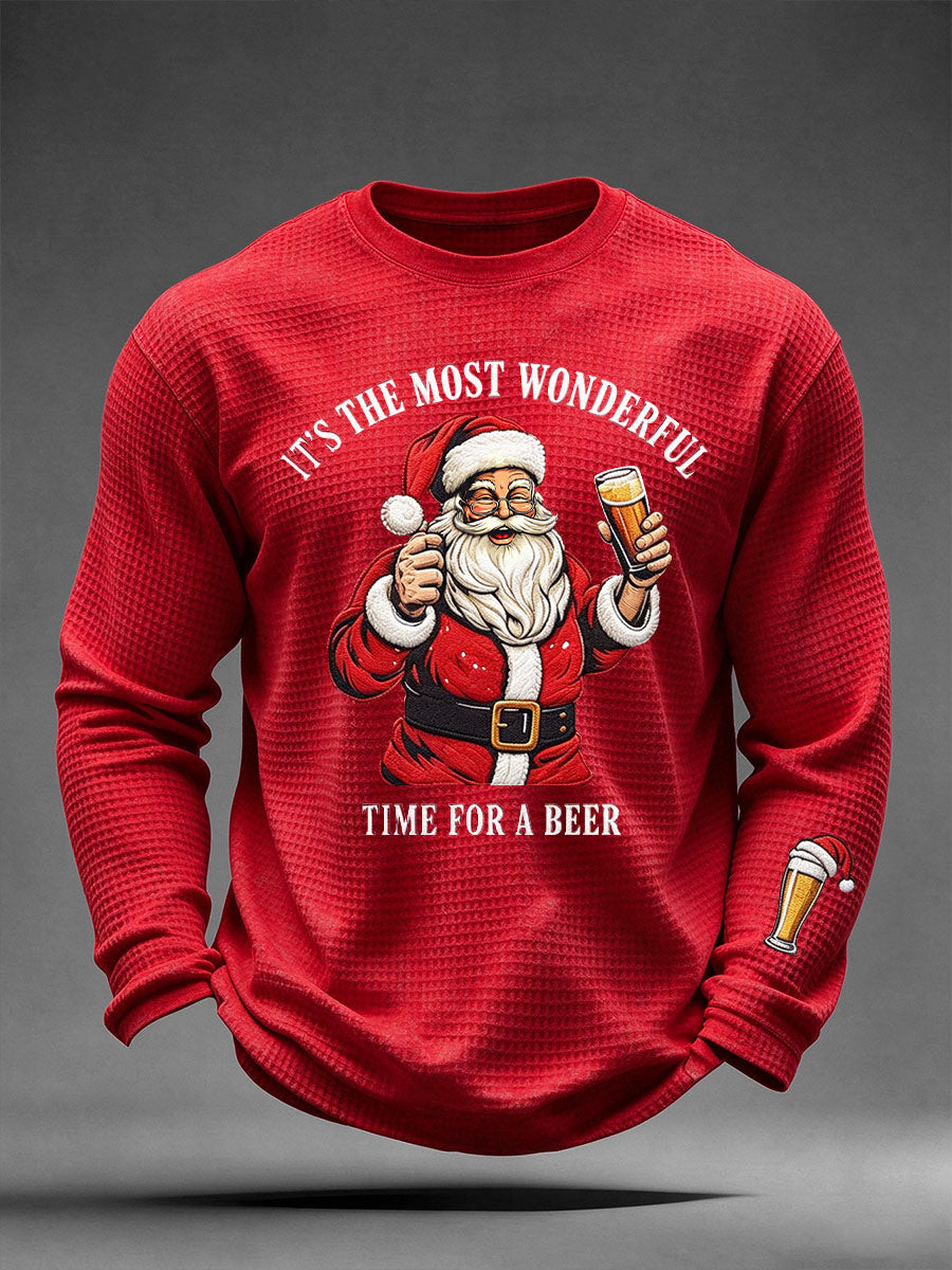 Christmas Merch Time For A Beer Santa Long Sleeve Shirt Christmas Party Apparel Gift For Dad - GWH