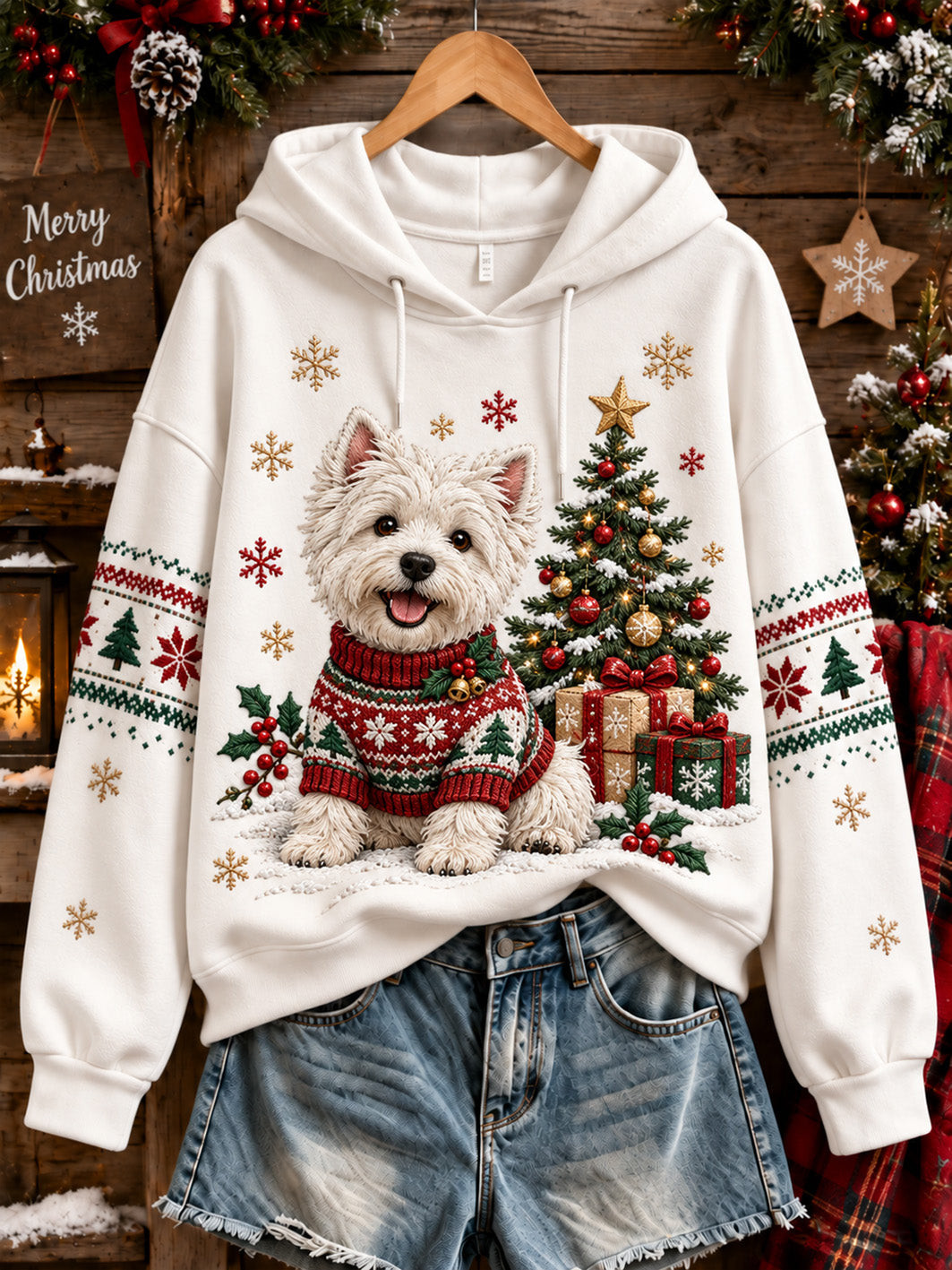 Christmas Merch West Highland White Terrier Tree Hoodie Christmas Outfits Gift For Sister - GWH