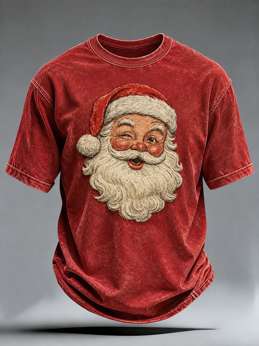 Christmas Merch Winking Santa Face T-Shirt Funny Ugly Christmas Clothes Gift For Dad - GWH