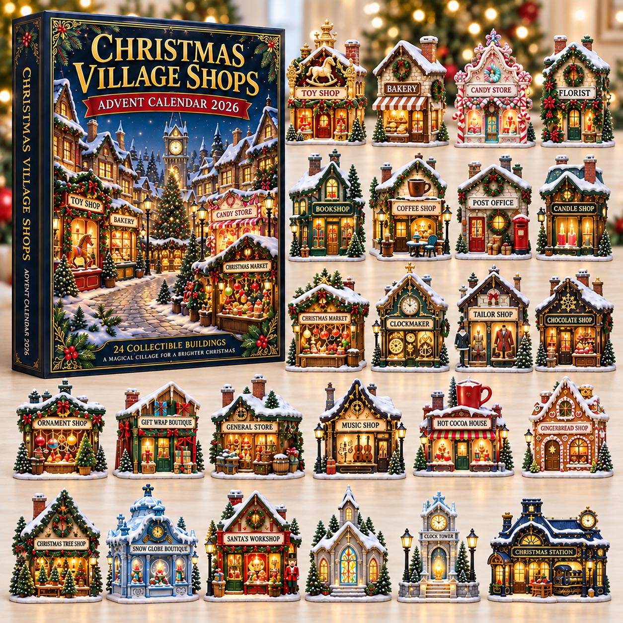Christmas Village Shops Advent Calendar 2026 Countdown Gifts For Family - GWH
