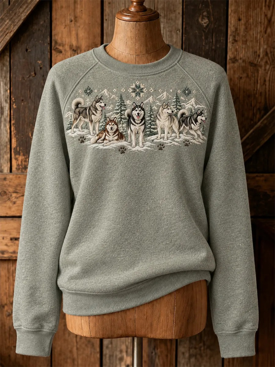 Christmas Winter Merch Husky Snow Mountain Sweatshirt Christmas Apparel Gifts For Dad - GWH