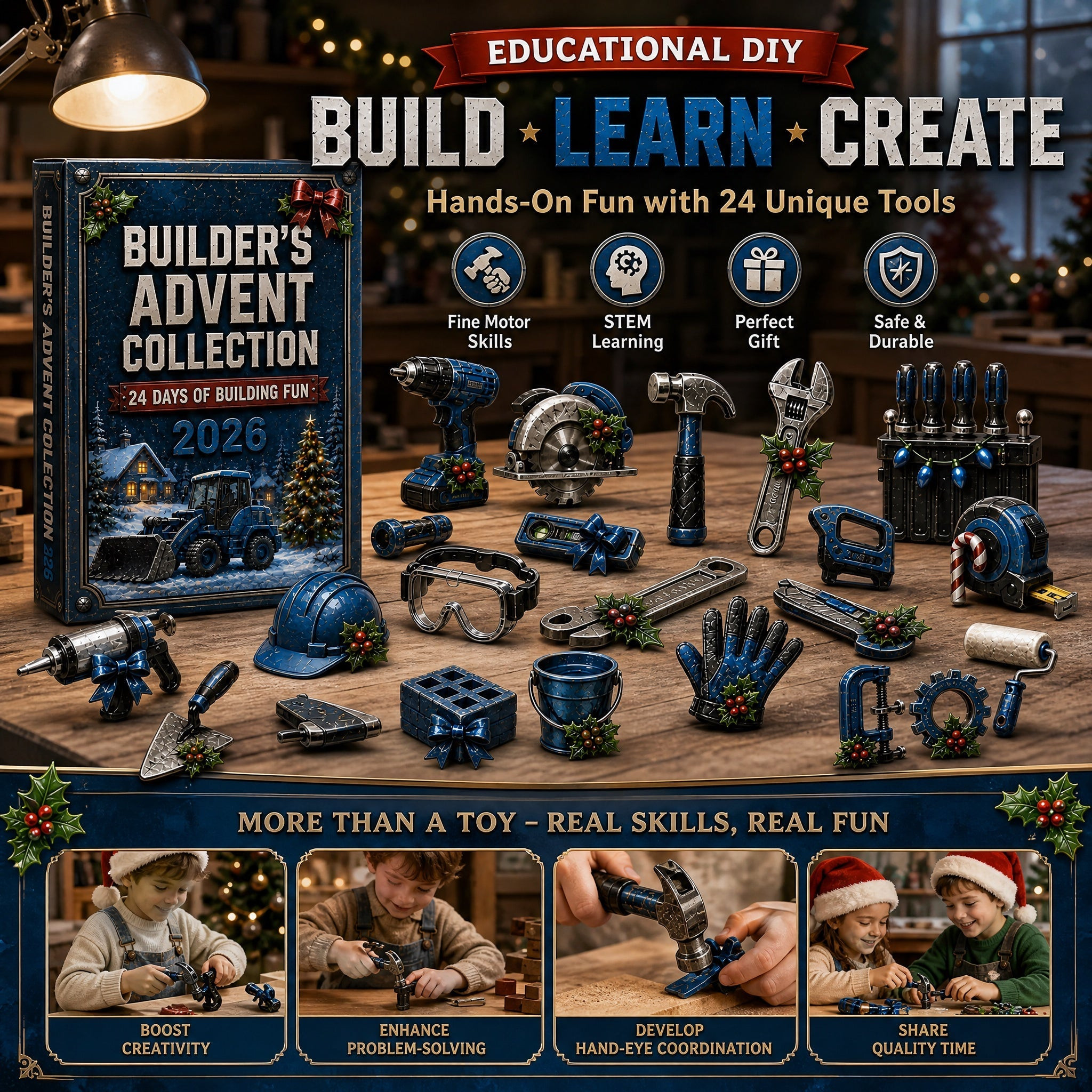 Construction Crew Tools Advent Calendar 2026 24 Day Christmas Countdown Gift For Him - GWH