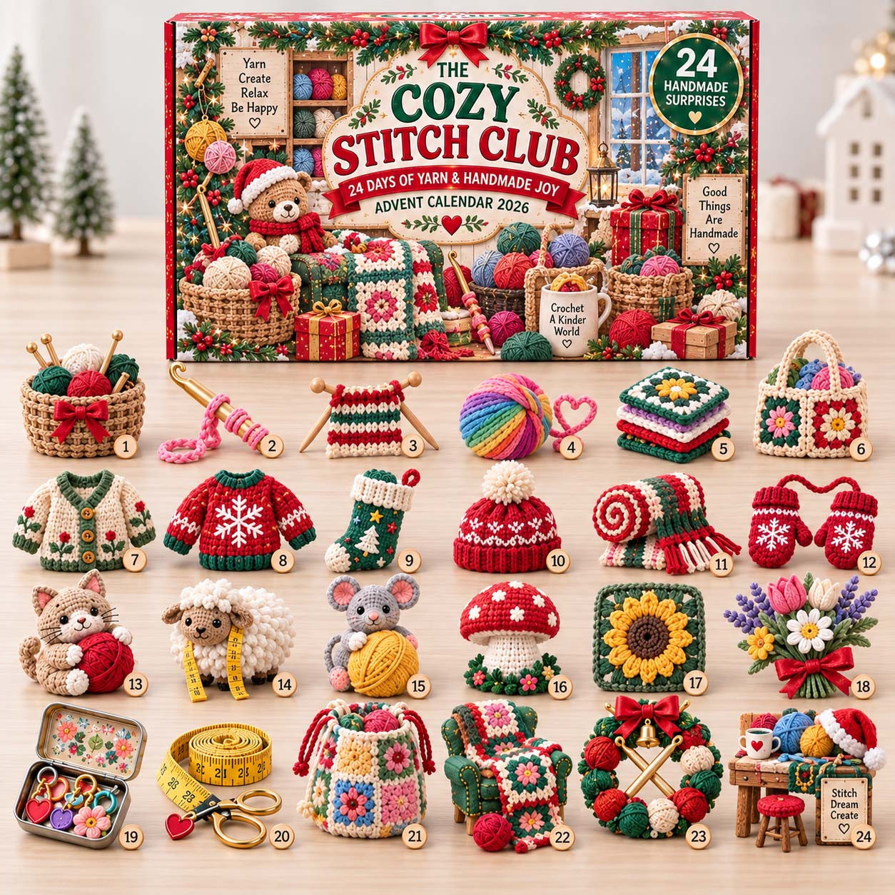 Cozy Stitch Club Advent Calendar 2026 Days Christmas Countdown Gifts For Knitters - GWH