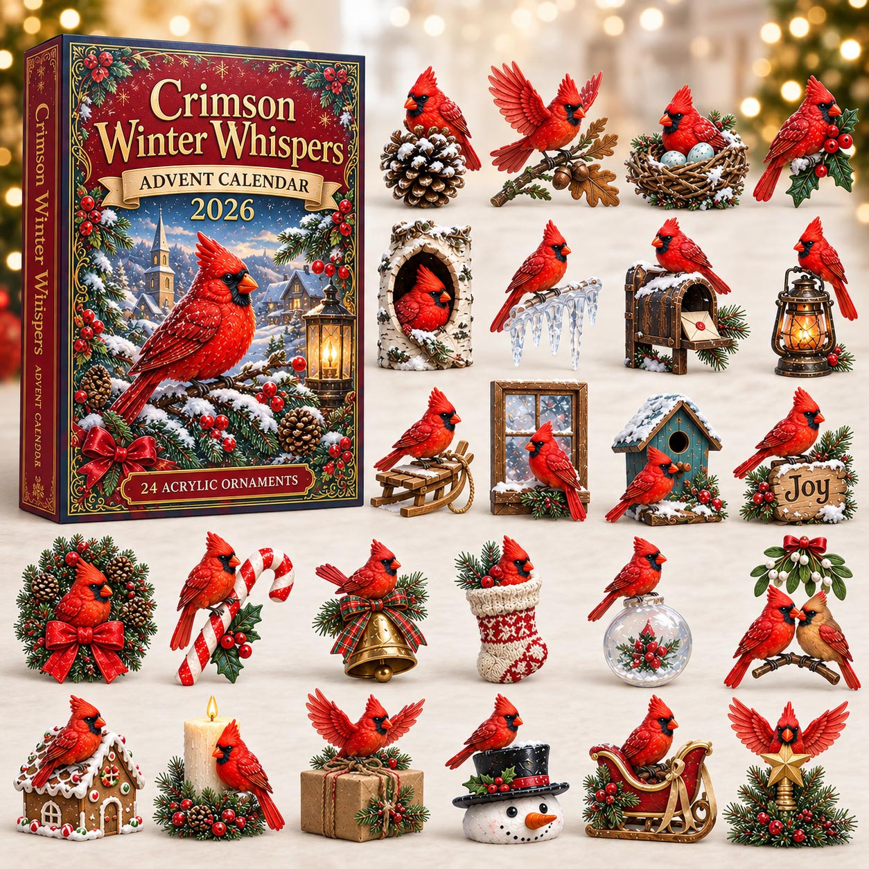 Crimson Winter Whispers Advent Calendar 2026 Christmas Gifts For Bird Lovers - GWH