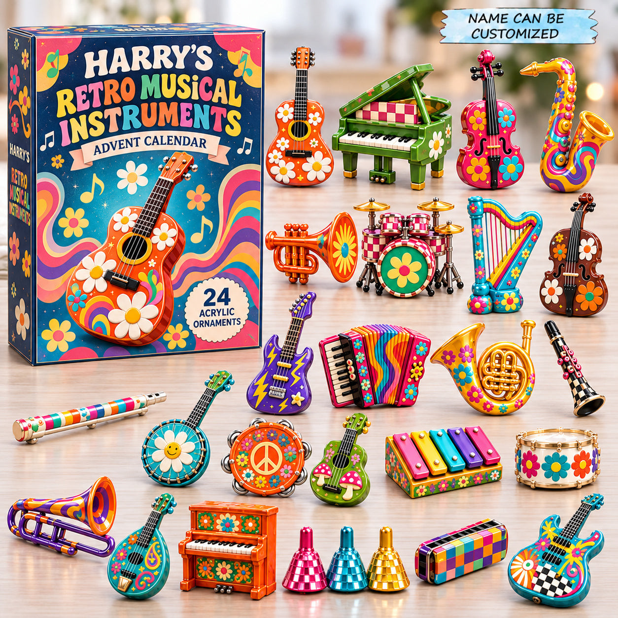 Custom Name Retro Musical Instruments Advent Calendar 2026 Christmas Gift For Music Lovers - GWH