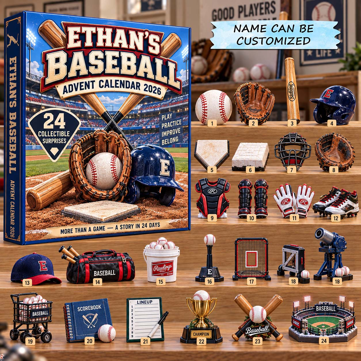 Customized Baseball Advent Calendar 2026 Christmas Countdown Gifts For Boys - GWH