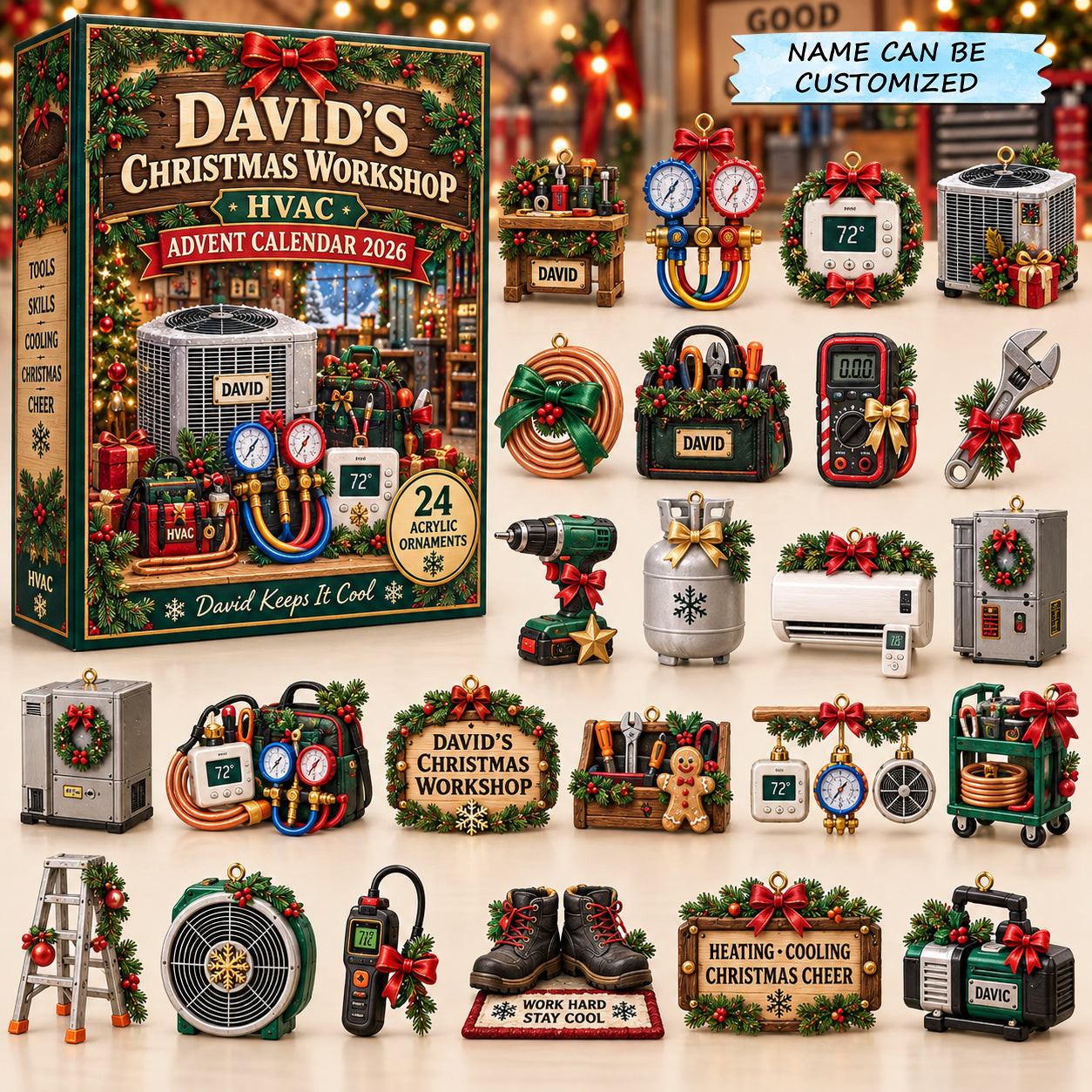 Customized Christmas Workshop HVAC Advent Calendar 2026 Gifts For Mechanics - GWH