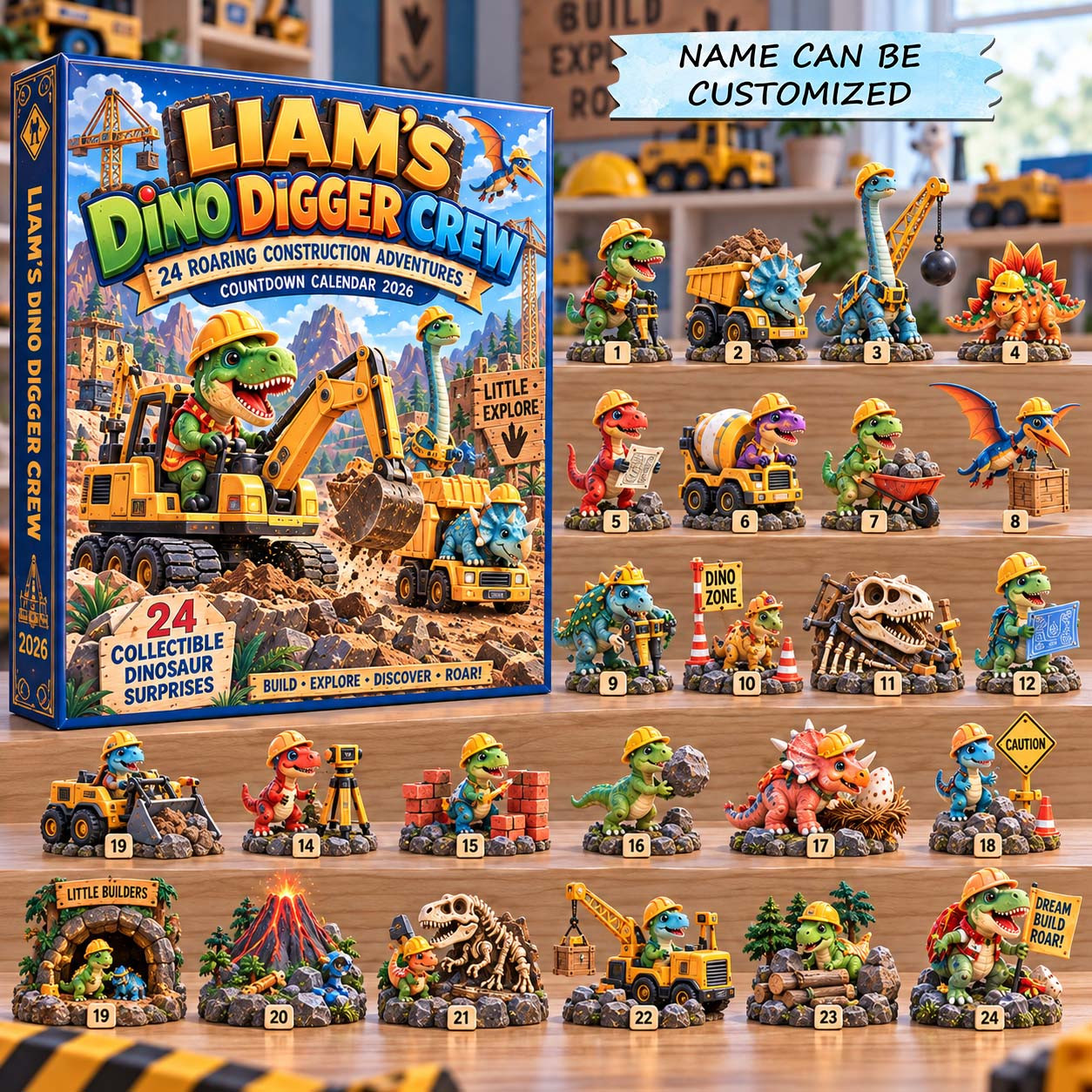Customized Dino Digger Crew Advent Calendar 2026 Christmas Gifts For Boys - GWH